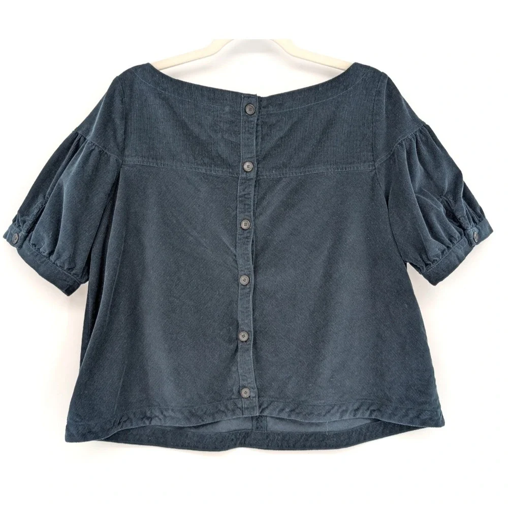 Free People‎ Finewell Corduroy Top Large Navy Boho Peasant Cottage Preppy Twee